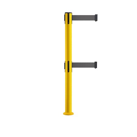 Stanchion Dual Belt Barrier Fixed Base Yellow Post 7.5ftDk Gry Belt